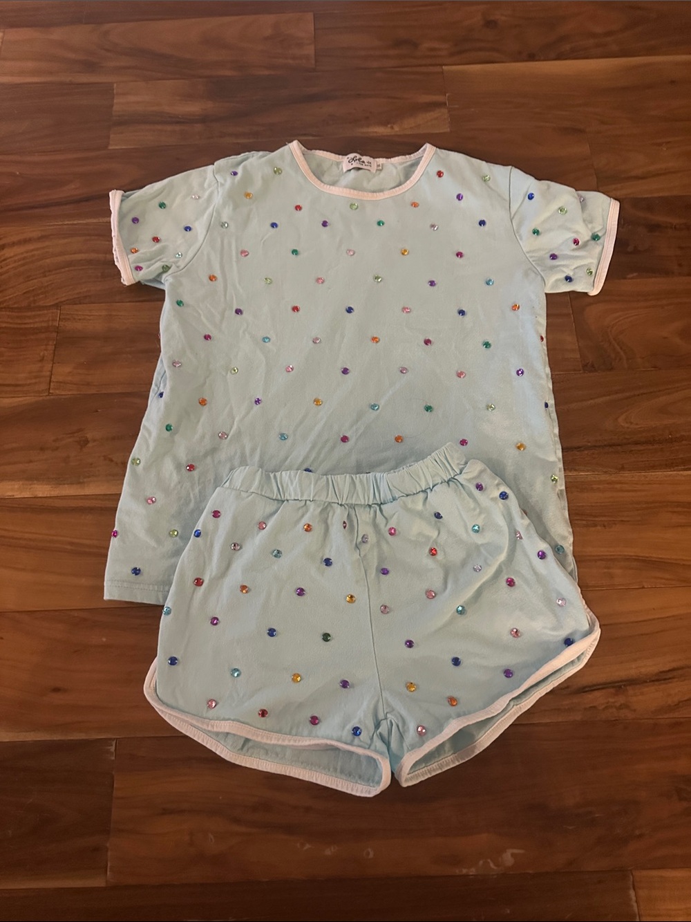 Light Blue Polka Dot Short  Set
